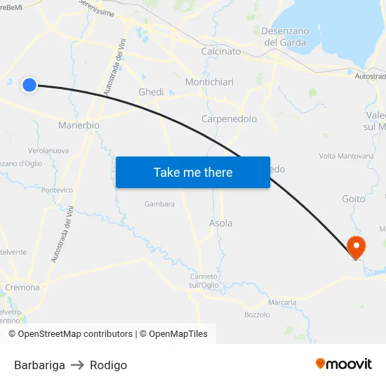 Barbariga to Rodigo map