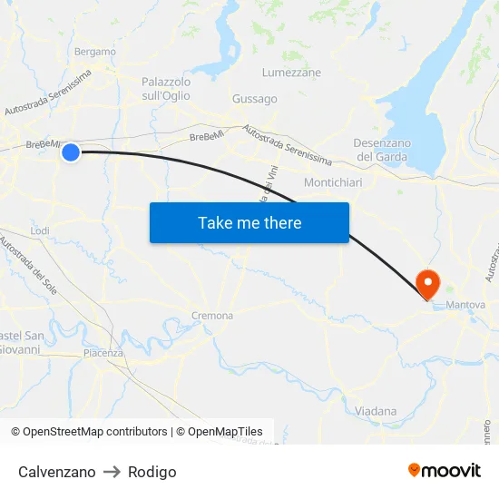 Calvenzano to Rodigo map
