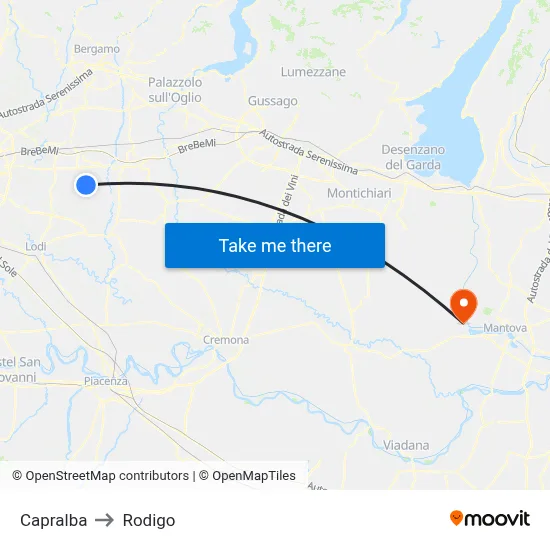 Capralba to Rodigo map