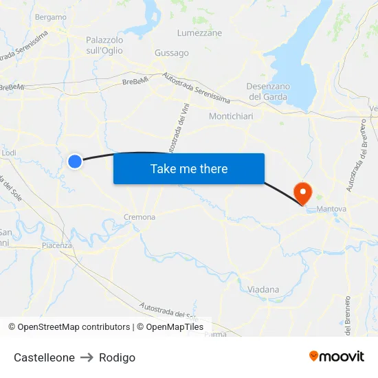 Castelleone to Rodigo map