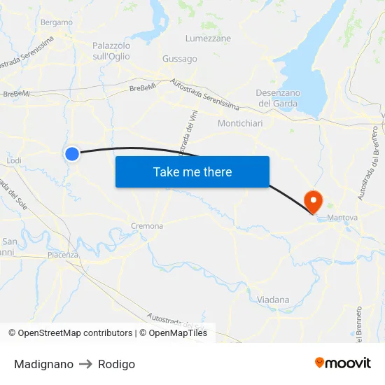 Madignano to Rodigo map