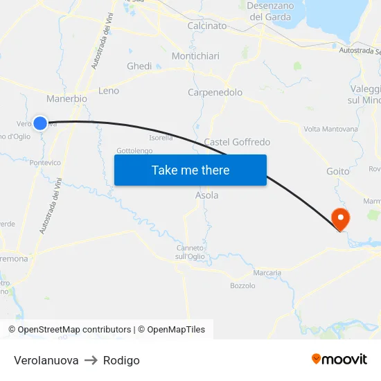 Verolanuova to Rodigo map