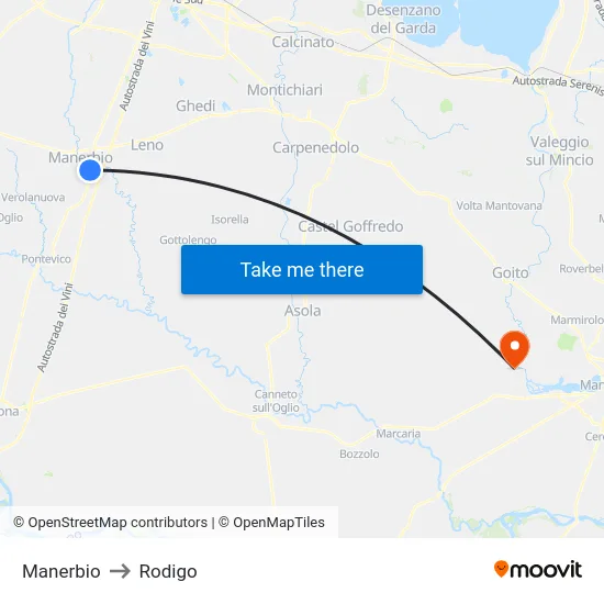 Manerbio to Rodigo map
