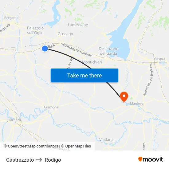 Castrezzato to Rodigo map