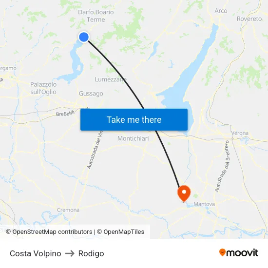 Costa Volpino to Rodigo map