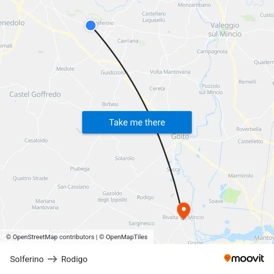 Solferino to Rodigo map