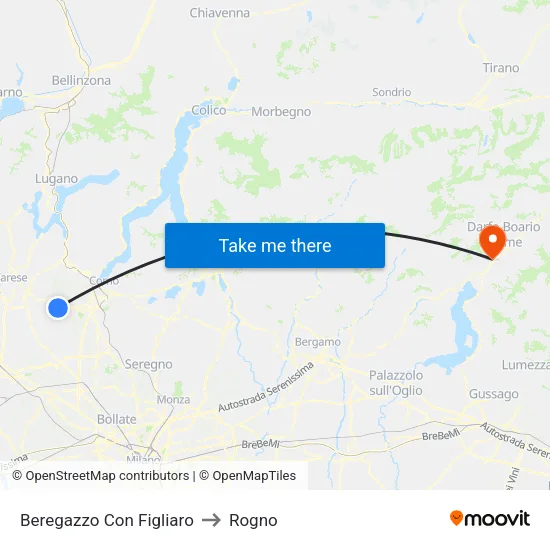 Beregazzo con Figliaro to Rogno map