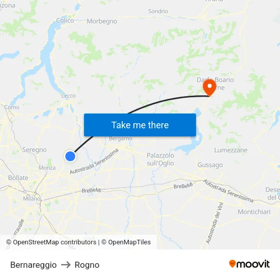 Bernareggio to Rogno map