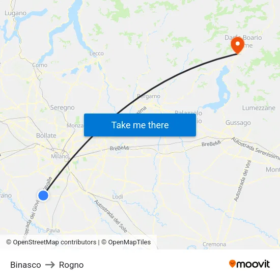 Binasco to Rogno map