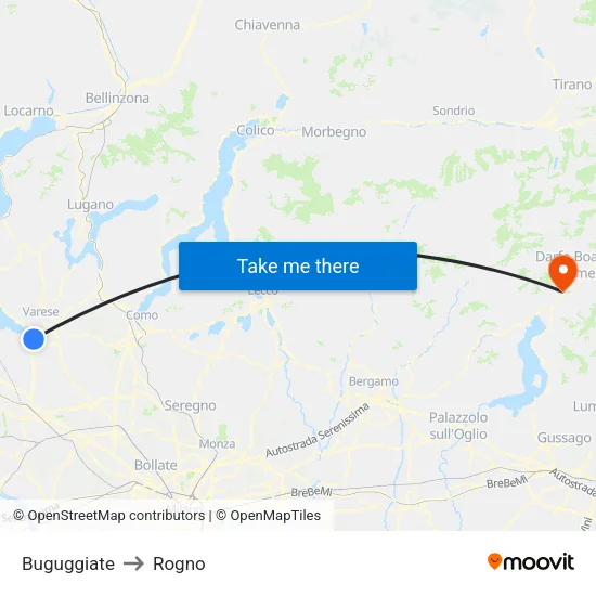 Buguggiate to Rogno map