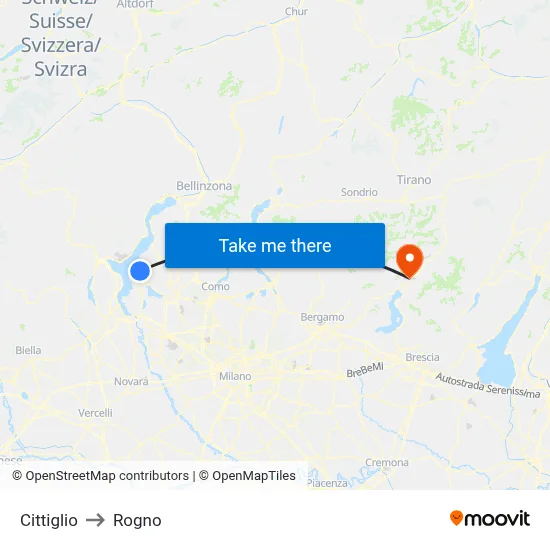 Cittiglio to Rogno map