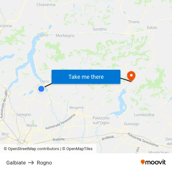 Galbiate to Rogno map