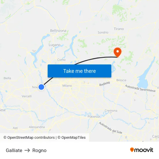 Galliate to Rogno map