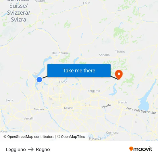 Leggiuno to Rogno map