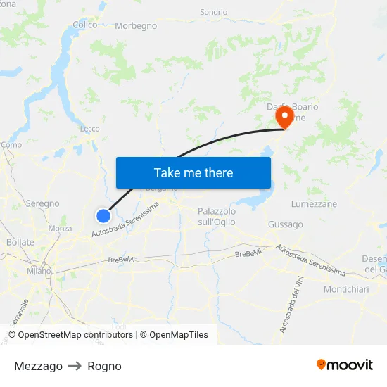 Mezzago to Rogno map
