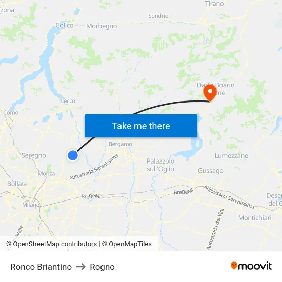 Ronco Briantino to Rogno map