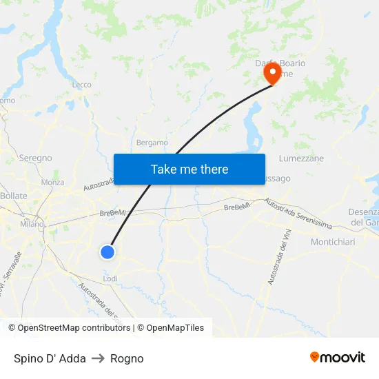 Spino D' Adda to Rogno map
