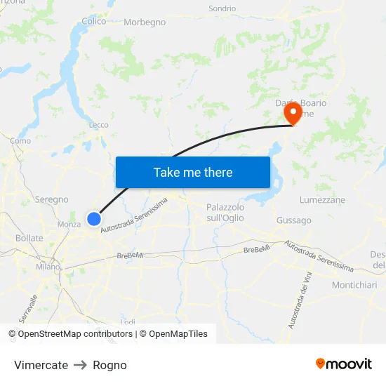 Vimercate to Rogno map