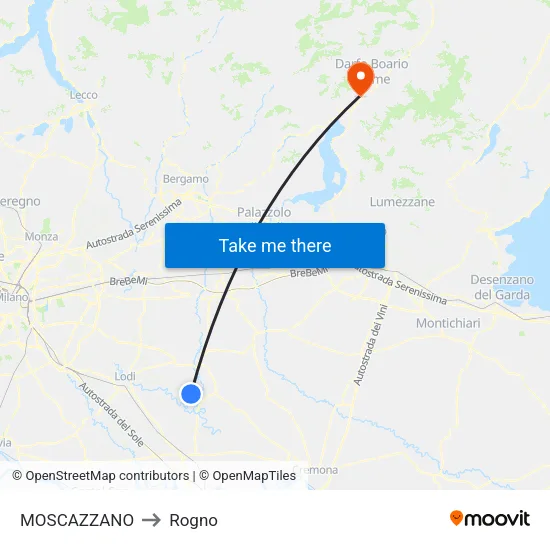 Moscazzano to Rogno map