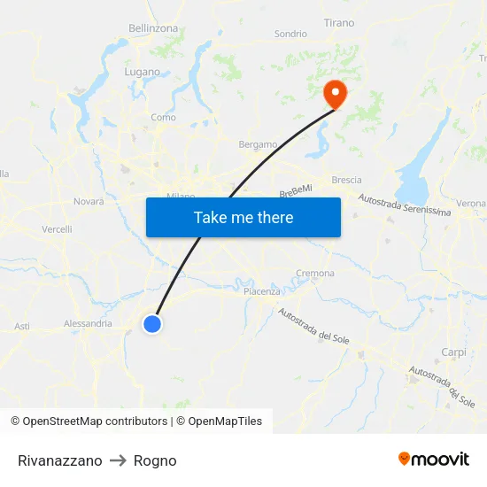 Rivanazzano to Rogno map