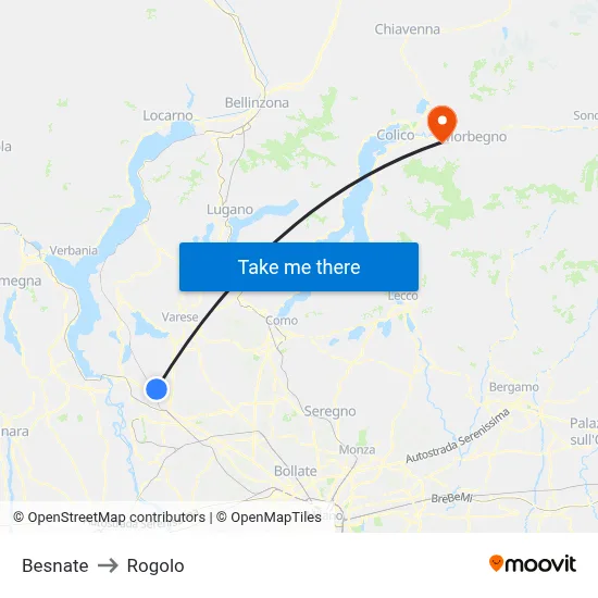 Besnate to Rogolo map