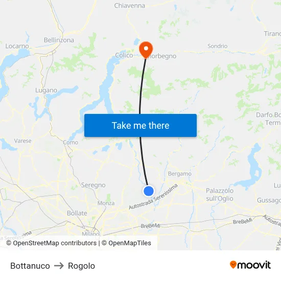Bottanuco to Rogolo map
