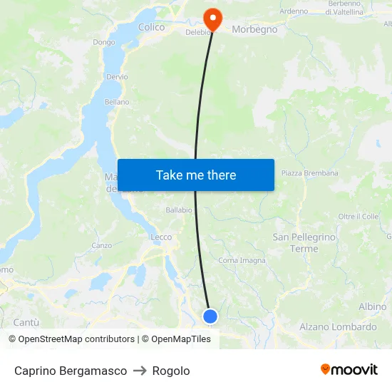Caprino Bergamasco to Rogolo map