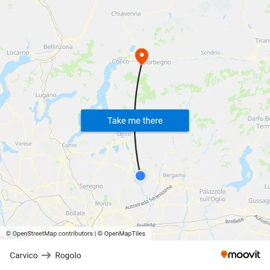 Carvico to Rogolo map
