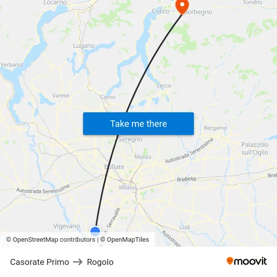 Casorate Primo to Rogolo map