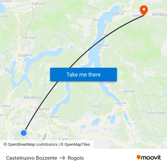 Castelnuovo Bozzente to Rogolo map