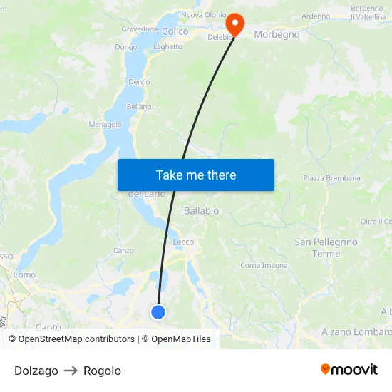 Dolzago to Rogolo map
