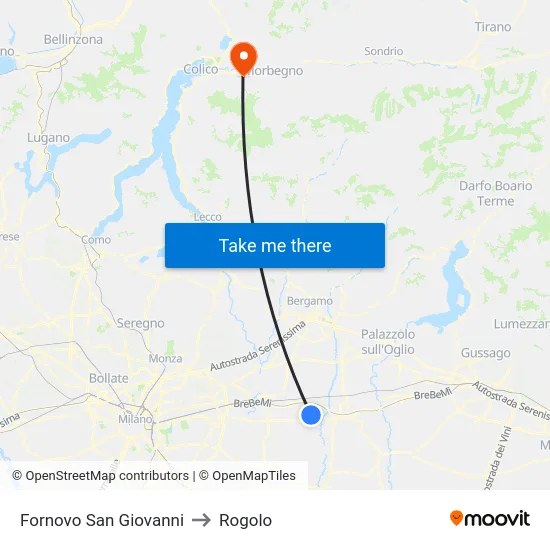 Fornovo San Giovanni to Rogolo map
