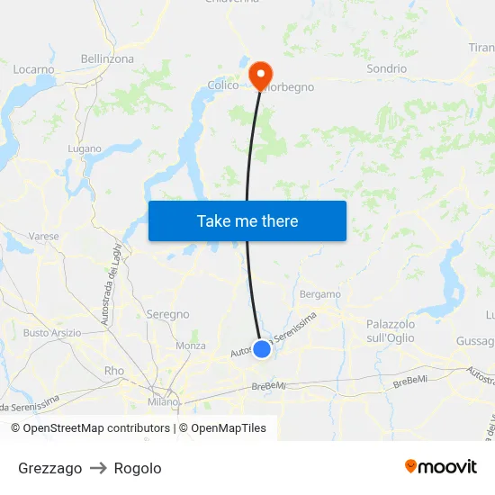 Grezzago to Rogolo map