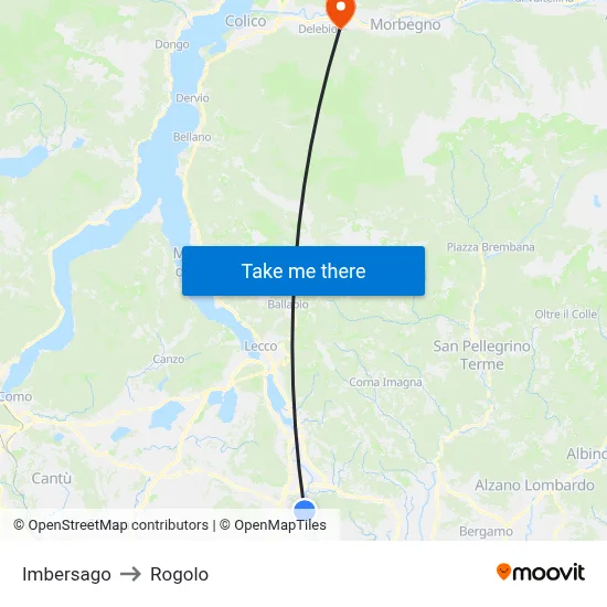 Imbersago to Rogolo map