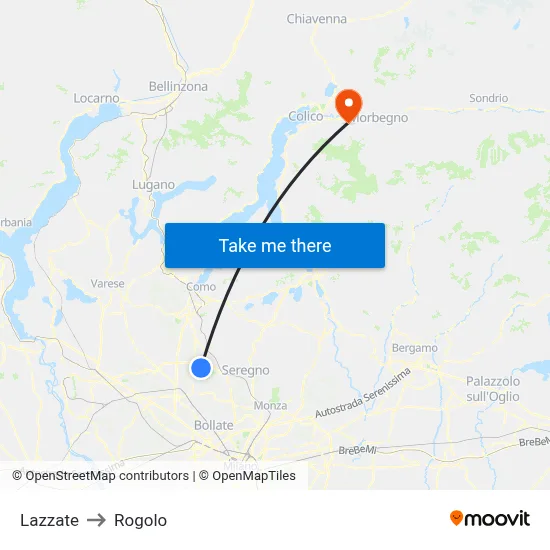 Lazzate to Rogolo map