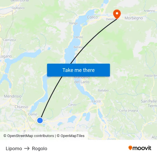 Lipomo to Rogolo map