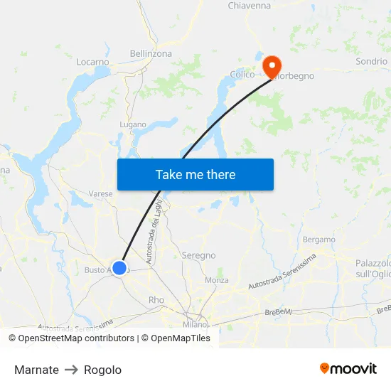 Marnate to Rogolo map