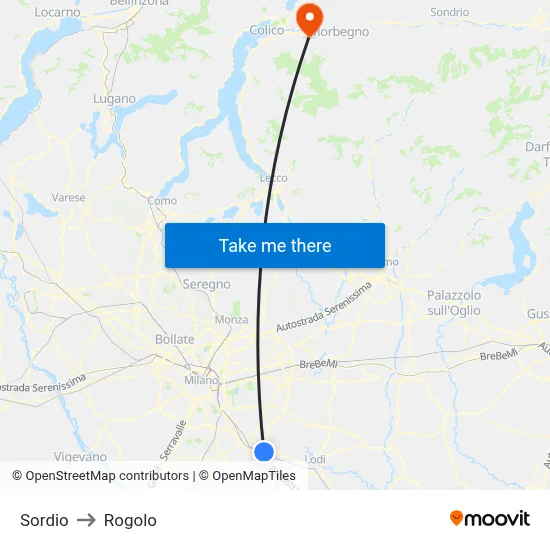 Sordio to Rogolo map