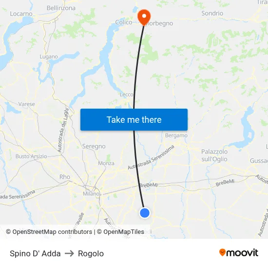Spino D' Adda to Rogolo map