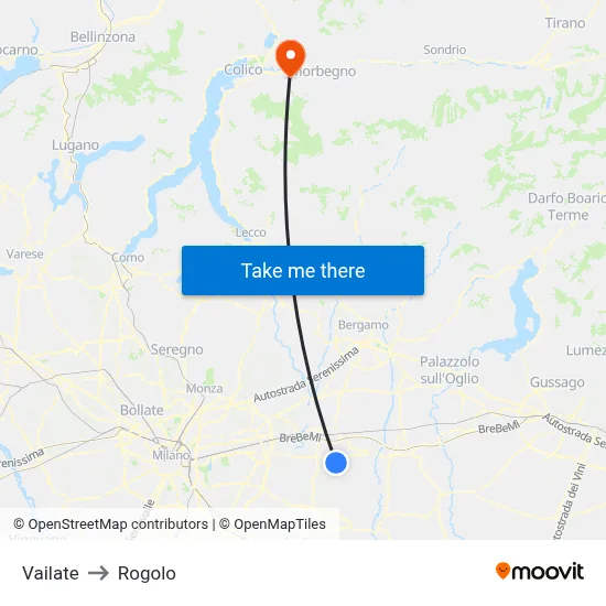 Vailate to Rogolo map