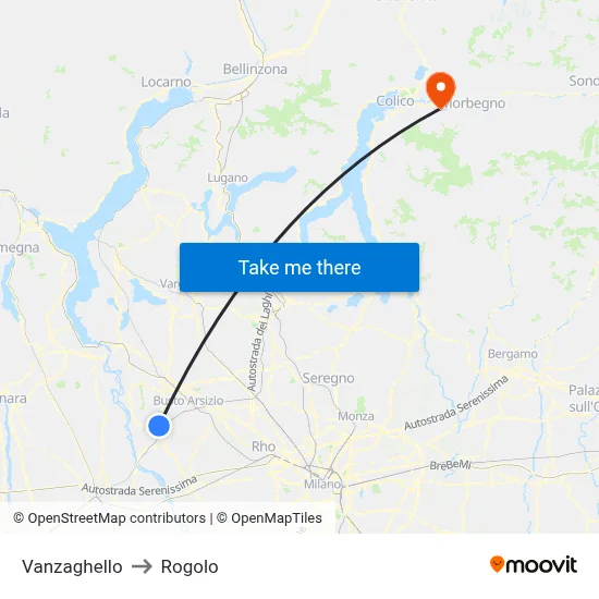 Vanzaghello to Rogolo map