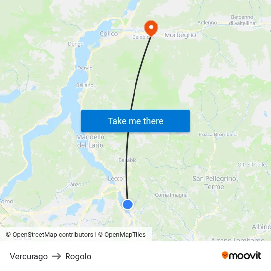 Vercurago to Rogolo map