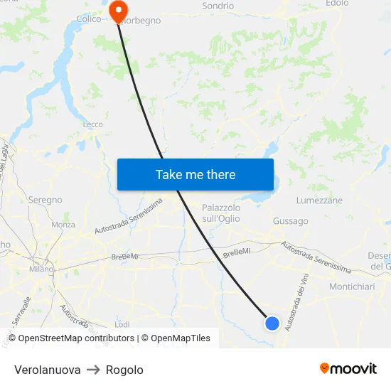 Verolanuova to Rogolo map