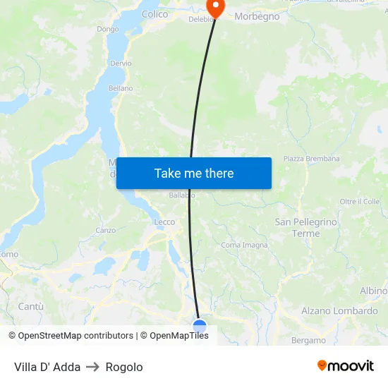 Villa D' Adda to Rogolo map