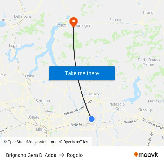 Brignano Gera d'Adda to Rogolo map