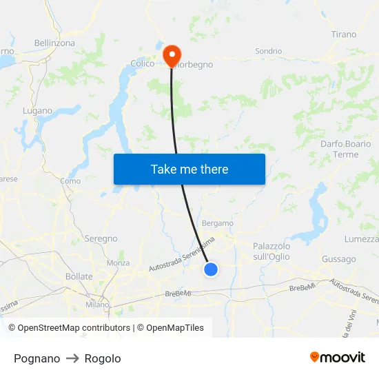 Pognano to Rogolo map