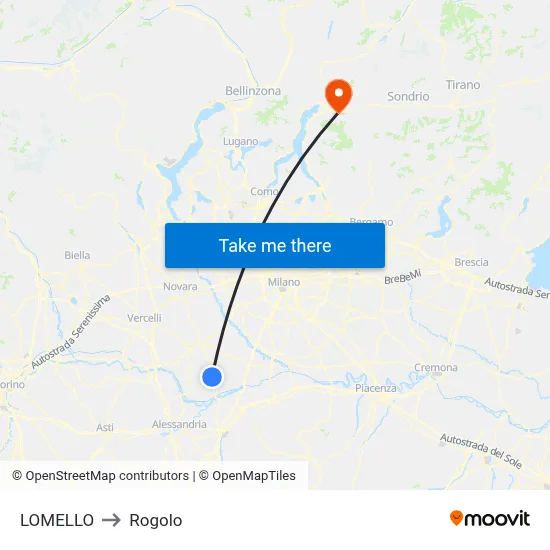 Lomello to Rogolo map