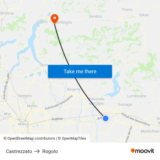 Castrezzato to Rogolo map
