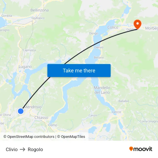 Clivio to Rogolo map