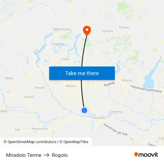 Miradolo Terme to Rogolo map